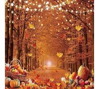 CYLYH Fondo de fotografía de otoño de 10 x 10 pies, Fondo de Fiesta de Calabaza, Hojas de Bosque de Arce otoñal, Pancarta de Evento de Cosecha y Acción de Gracias