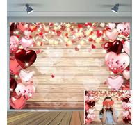 CYLYH Telón de fondo de madera rústica para el día de San Valentín de 10 x 8 pies, diseño de corazón rojo, para fotografía, fiesta de la madre, despedida de soltera, fiesta de cumpleaños infantil,