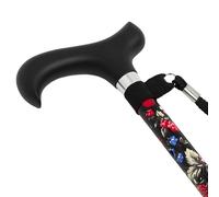 Cymam - Bastón Extensible para Mayores - Aluminio con Empuñadura de Madera Ergonómica Ambidiestra, Modelo Frutas Negra, con Cinta de Sujeción de Seguridad