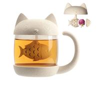 Cymax - Taza de té de cristal de 250 ml con filtro de té de gato para boda, regalo de cumpleaños, día de la madre, día del padre para amantes de los gatos