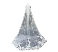 CYMMIYT Velo Novia Velo de novia con peine, apliques marfil, flores 3D, velo largo estilo catedral for boda, borde cortado una capa(With Comb cp1014,250cm)