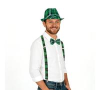 CYMNER 3 piezas de St Patricks Day Disfraz, Leprechaun Patrick Set con sombrero, pajarita y tirantes, disfraz de duende de San Patricio, accesorios para adultos y niños para la fiesta de San Patricio
