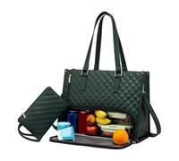 Cymwer Bolsa de almuerzo Women PU 2-en-1, bolsa de almuerzo de negocios de varios compartimentos, bolso acolchado de gran capacidad con bolso para acampar Picnic
