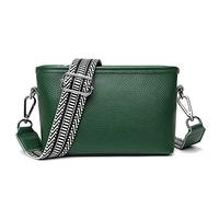 Cymwer Bolso de hombro de piel de vacuno de primera capa, correa de tela ancha, bolso de viaje, moda, suave, color sólido, portátil para vacaciones de fin de semana (verde)