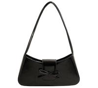 Cymwer Bolso de mano informal para mujer con lazo, bolso de ocio para axila, bolso de viaje de color sólido para axila, bolso diario para niñas al aire libre (negro)