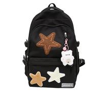 Cymwer Mochila estética linda de color sólido Kawaii Mochila linda y liviana para la escuela con lindos accesorios colgantes Suministros para el regreso a la universidad (negro)