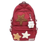 Cymwer Mochila estética linda de color sólido Kawaii Mochila linda y liviana para la escuela con lindos accesorios colgantes Suministros para el regreso a la universidad (rojo vino)
