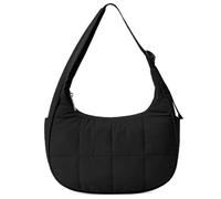 Cymwer Puffer Crescent Bag para mujer Bolso de hombro acolchado Bolso de hombro con correa ajustable de nailon con cremallera Bolso Hobo para viajes de trabajo (Negro)
