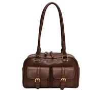 Cymwer Shoulder Bags for Women PU Leather Double Pocket Female Boston Tote Bag Ladies Underarm Bag Retro Tote Handbag Commute Tote Bag (Brown)