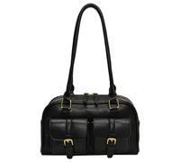 Cymwer Shoulder Bags for Women PU Leather Double Pocket Female Boston Tote Bag Ladies Underarm Bag Retro Tote Handbag Commute Tote Bag (Black)
