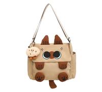 Cymwer Women Kitten Shoulder Bag Large Capacity College Shoulder Bags Waterproof Cartoon Brown Cat Crossbody Bag for Commuting/Shopping/Short Trip (Khaki PRO)