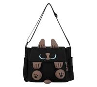 Cymwer Women Kitten Shoulder Bag Large Capacity College Shoulder Bags Waterproof Cartoon Brown Cat Crossbody Bag for Commuting/Shopping/Short Trip (Black)