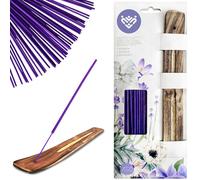 CYNENYC Incienso Natural Lavanda, 50 Varillas Premium Aromaticas Relajantes, Quemador Artesanal de Madera Incluido, Hecho a Mano, Larga Duración, Meditación, Aromaterapia y Limpieza Energética.