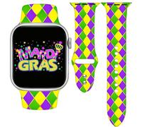 Cyntan Mardi Gras - Correa de reloj de vacaciones compatible con Apple Watch de 38 mm, 40 mm, 41 mm, para mujeres y hombres, correa de repuesto de silicona suave