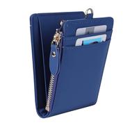 Cynure Cartera plegable de piel con cierre de cremallera para mujer, con cordón de bloqueo RFID, tarjetero de crédito, tamaño pequeño, Azul real, Small, Vintage
