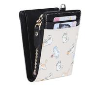 Cynure Cartera plegable de piel con cierre de cremallera para mujer, con cordón de bloqueo RFID, tarjetero de crédito, tamaño pequeño, Negro floral., Compacto, Vintage