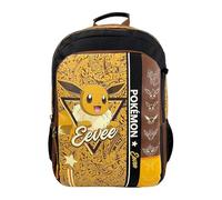 CyP Brands-Pokémon-Mochila escolar, Mochila, Adaptable a carro, Material escolar, Backpack, Pikachu, Eevee, Color marrón, Producto Oficial