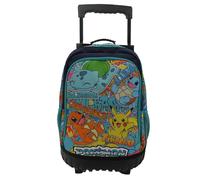 CyP Brands-Pokémon- Mochila, Mochila con Carro Integrado, Trolley, Pikachu, Charmander, Squirtle, Bulbasaur, Multicolor, Producto Oficial