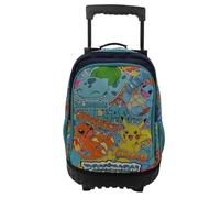 CyP Brands-Pokémon- Mochila, Mochila con carro integrado, Trolley, Pikachu, Charmander, Squirtle, Bulbasaur, Multicolor, Producto Oficial