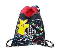 CyP Brands-Pokémon - Mochila Saco Juvenil, Diseño Colorfu, Pikachu, Asas Regulables, Rucksack, Color Negro, Producto Oficial