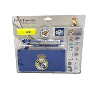 CyP Brands- Real Madrid, Set de Papelería, ortatodo, Lápiz, Goma, Sacapuntas, Bolígrafo, Subrayador, Pegatinas, Color Azul, Producto Oficial
