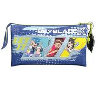 CYPBRANDS- Beyblade, Estuche Triple, Portatodo, 5 Compartimentos, Material Escolar, Estuche Color Azul, Producto Oficial