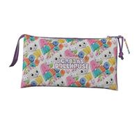 CYPBRANDS Gabby- Estuche Triple, Portatodo, 5 Compartimentos, Preescolar, Estuche, Gabby, Pandy Patitas, Color Morado, Producto Oficial