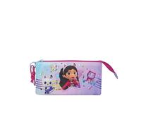 CYPBRANDS- Gabby, Estuche Triple, Portatodo, 5 compartimentos, Preescolar, Estuche, Gabby, Pandy Patitas, Color morado, Producto Oficial