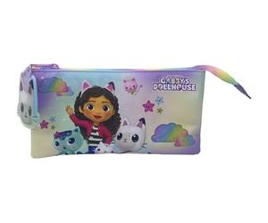 CYPBRANDS Gabby, Estuche Triple, Portatodo, 5 Compartimentos, Preescolar, Estuche, Gabby, Pandy Patitas, Color Morado, Producto Oficial