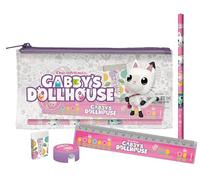 CyP Brands - Set papelería Gabby: regla, goma, sacapuntas, lápiz, estuche rosa - Producto Oficial