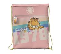 CyP Brands- Garfield- Mochila, Saco, Bolsa con cuerdas, Con cremallera, Color rosa, Producto Oficial