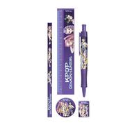 CYPBRANDS- K-Pop Demon Hunters, Huntrix, Set de Papelería, Estuche, Lápiz, Goma, Sacapuntas, Bolígrafo, Regla, Color Morado, Producto Oficial