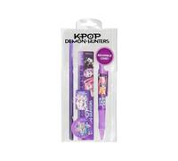 CYPBRANDS- K-Pop Demon Hunters, Huntrix, Set de Papelería, Estuche, Lápiz, Goma, Sacapuntas, Bolígrafo, Regla, Color Morado, Producto Oficial
