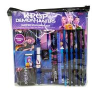 CYPBRANDS- K-Pop Demon Hunters, Set de Papelería, Estuche, Lápiz, Goma, Sacapuntas, Bolígrafo, Regla, Cuaderno, Color Morado, Producto Oficial