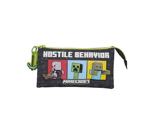 CYPBRANDS- Minecraft, Estuche Triple, Portatodo, 5 Compartimentos, Material Escolar, Color Negro, Producto Oficial