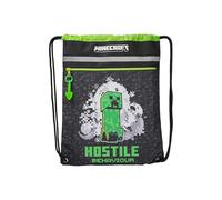 CYPBRANDS- Minecraft, Mochila, Saco, Bolsa con Cuerdas, Color Negro, Producto Oficial
