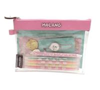 CYPBRANDS Molang, Set de Papelería, Accesorios Papelería, Clips, Estuche, Subrayadores, Boli Borrable, Blossom, Rosa, Producto Oficial