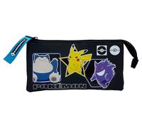 CYPBRANDS Pokémon- Estuche Triple, Portatodo, 5 compartimentos, Material Escolar, Estuche. Geo. Color negro, Producto Oficial