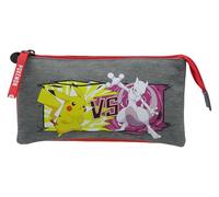 CYPBRANDS- Pokémon- Estuche Triple, Portatodo, 5 compartimentos, Material Escolar, Estuche Trolley, Battle, Color Gris, Producto Oficial