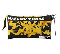 CYPBRANDS- Pokémon- Estuche Triple, Portatodo, 5 compartimentos, Material Escolar, Estuche Trolley, Pikachu, Color negro, Producto Oficial