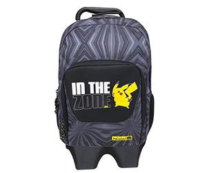 CYPBRANDS Pokémon- Mochila con carro extraíble, Material escolar, Mochila con ruedas, Color Gris, Unisex, Producto Oficial