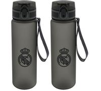 CYPBRANDS Real Madrid, Botella, Botella de Agua, Botella Deportiva, Bidón, Cantimplora, Color Negro, Producto Oficial (Paquete de 2)