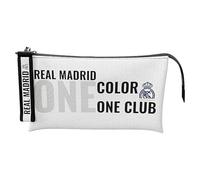 CYPBRANDS Real Madrid- Portatodo, Estuche triple, Material escolar, Color blanco, One Color One Club, Producto Oficial, Complementos de fútbol