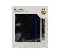 CYPBRANDS Real Madrid, Set Agenda y Bolígrafo, Papelería, Set de Regalo, Color Negro, Producto Oficial
