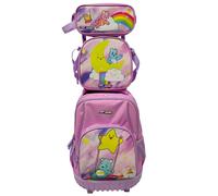 CYPBRANDS Set Trolley Compacto, Escolar, Viaje, 3 Pcs,Lonchera, Estuche, Color Rosa, Producto Oficial, Care Bears