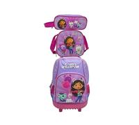 CYPBRANDS Set Trolley Compacto Escolar, Viaje, 3 Pcs,Lonchera, Estuche, Color Rosa, Producto Oficial, Gabby