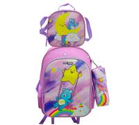 CYPBRANDS Set Trolley Funcional, Escolar, Viaje, 3 Pcs,Lonchera, Estuche, Color Rosa, Producto Oficial, Care Bears