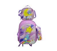 CYPBRANDS Set Trolley Funcional, Escolar, Viaje, 3 Pcs,Lonchera, Estuche, Color Rosa, Producto Oficial, Care Bears