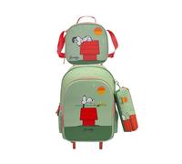 CYPBRANDS Set Trolley Funcional, Escolar, Viaje, 3 Pcs,Lonchera, Estuche, Color Verde, Producto Oficial, Snoopy