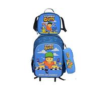 CYPBRANDS Set Trolley Funcional, Escolar, Viaje, 3 Pcs,Lonchera, Estuche, Complemento Escolar, Color Azul, Producto Oficial, Stumble Guys